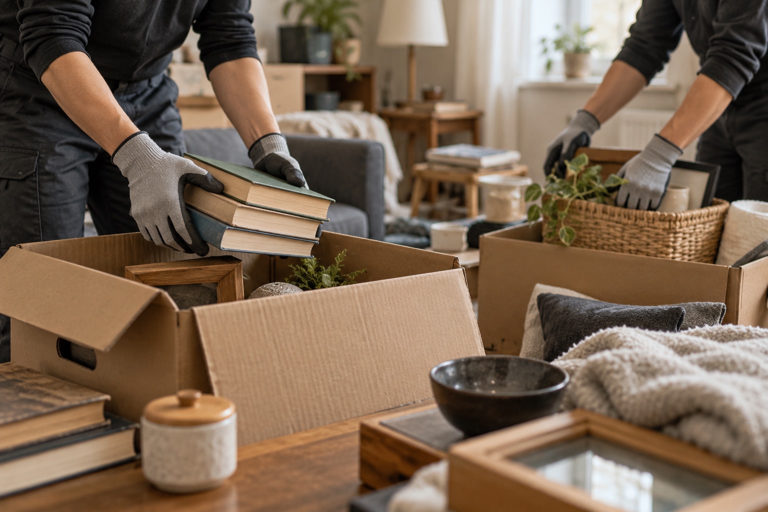 Tri des objets personnels et des souvenirs avant le débarras d’un logement encombré